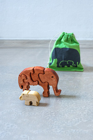 Elefant Puzzle mit Jutesack