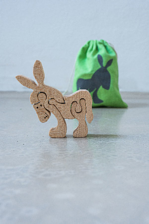 Esel Puzzle mit Jutesack